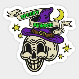 Halloween Spooky Season Vintage Retro Witch Skull Sticker
